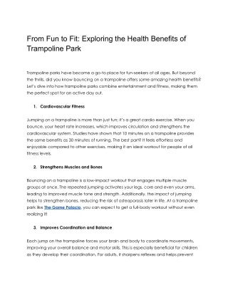 From Fun to Fit: Exploring the Health Benefits of Trampoline Park