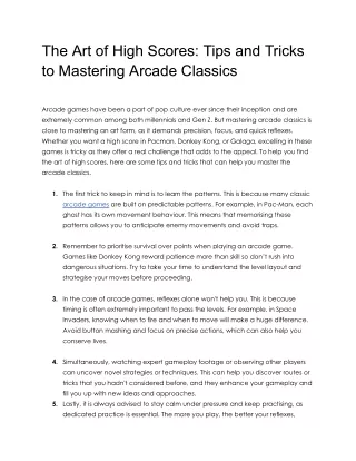 The Art of High Scores_ Tips and Tricks to Mastering Arcade Classics
