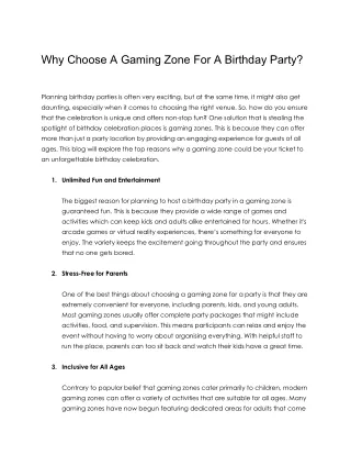 Why Choose A Gaming Zone For Birthday Party