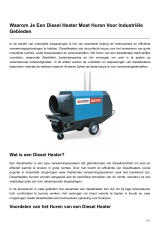 Waarom Je Een Diesel Heater Moet Huren Voor Industriële Gebieden