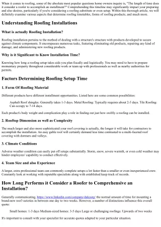 The length of time Performs it Consider a Roofer to Complete an Installment?