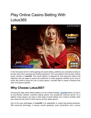 Play Online Casino Betting With Lotus365