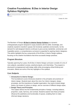 educationpointindia3.wordpress.com-Creative Foundations BDes in Interior Design SyllabusnbspHighlights