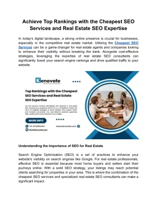 Achieve Top Rankings with the Cheapest SEO Services and Real Estate SEO Expertis