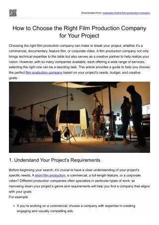 How to Choose the Right Film Production Company for Your Project