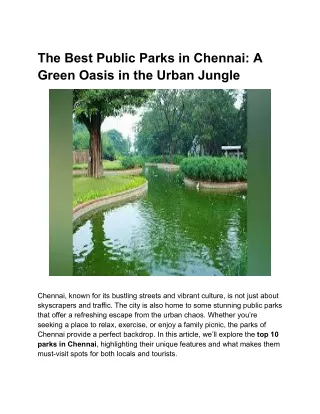 The Best Public Parks in Chennai: A Green Oasis in the Urban Jungle