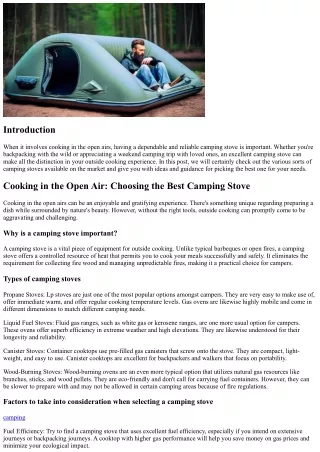 Food preparation in the Outdoors: Picking the Best Camping Stove