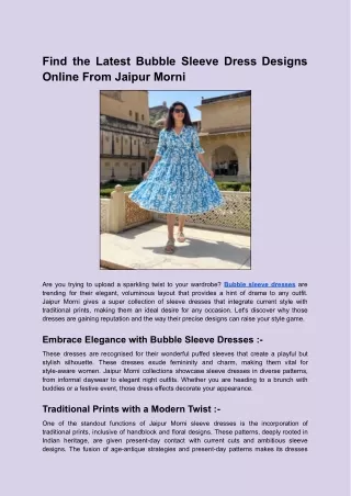 Find the Latest Bubble Sleeve Dress Designs Online From Jaipur Morni