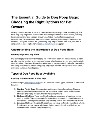 The Essential Guide to Dog Poop Bags_ Choosing the Right Options for Pet Owners