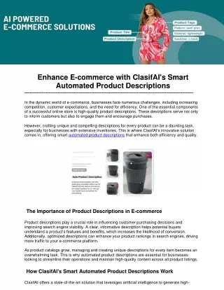 Enhance E-commerce with ClasifAI's Smart Automated Product Descriptions