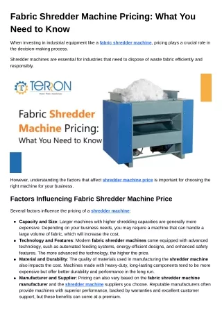 Fabric Shredder Machine Pricing What You Need to Know