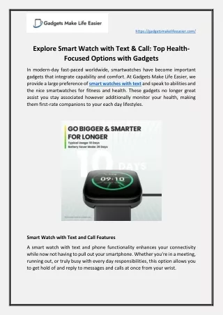 Explore Smart Watch with Text & Call Top Health-Focused Options with Gadgets