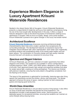 Experience Modern Elegance in Luxury Apartment Krisumi Waterside Residences