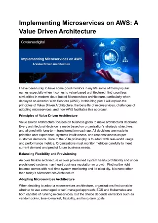 Implementing Microservices on AWS A Value Driven Architecture
