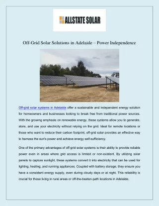 Off-Grid Solar Solutions in Adelaide – Power Independence