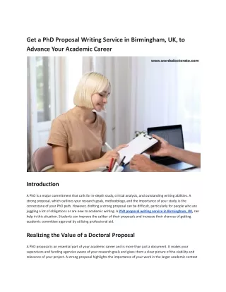 Get a PhD Proposal Writing Service in Birmingham, UK to Advance Your Academic Career