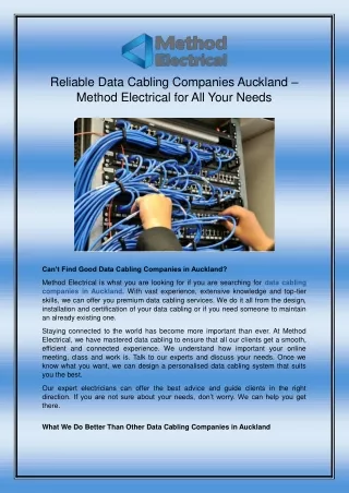 Reliable Data Cabling Companies Auckland – Method Electrical for All Your Needs