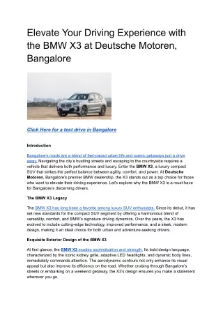 Elevate Your Driving Experience with the BMW X3 at Deutsche Motoren, Bangalore