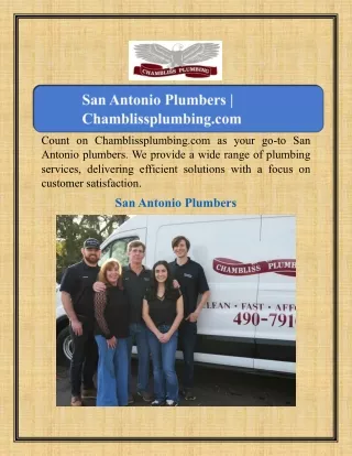 San Antonio Plumbers | Chamblissplumbing.com