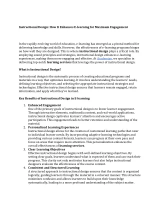 Instructional Design How It Enhances E-learning for Maximum Engagement