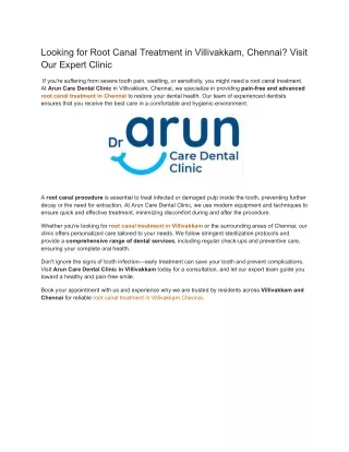 Looking for Root Canal Treatment in Villivakkam, Chennai