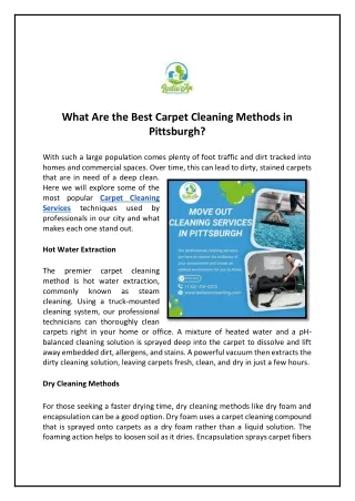 What Are the Best Carpet Cleaning Methods in Pittsburgh?