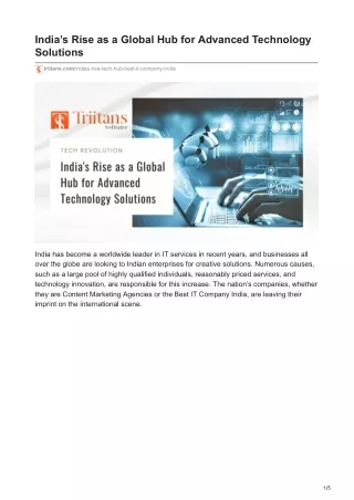 Indias Rise as a Global Hub for Advanced Technology Solutions