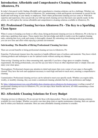 Affordable and Comprehensive Cleaning Solutions in Allentown, PA