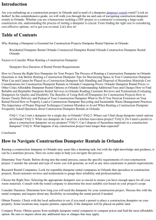 How to Navigate Construction Dumpster Rentals in Orlando