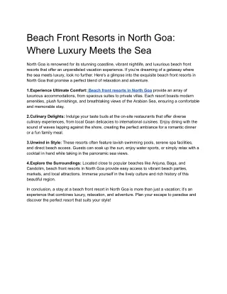 Luxurious Beach Resorts in North Goa