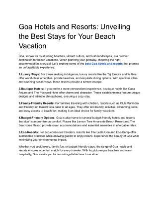 Best Hotels & Resorts in Goa