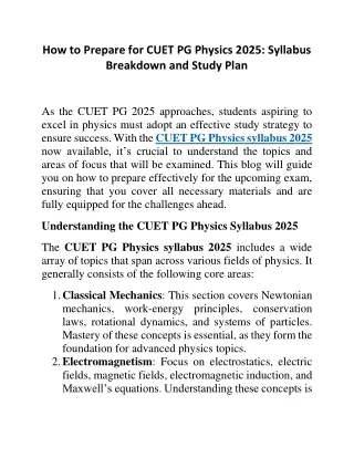 How to Prepare for CUET PG Physics 2025: Syllabus Breakdown and Study Plan