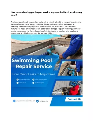 How can swimming pool repair service improve the life of a swimming pool  ?