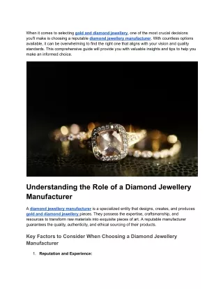 Guide To Choose The Perfect Diamond Jewellery Manufacturer