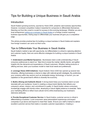 PDF Tips for Building a Unique Business in Saudi Arabia