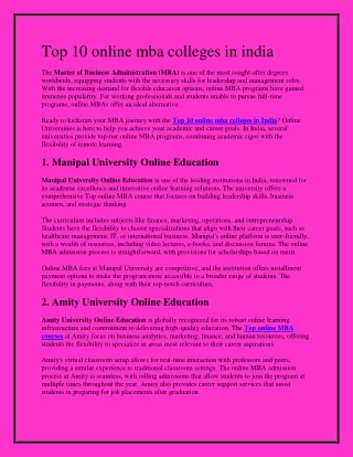 Top 10 online mba colleges in india