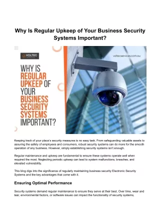 Why Is Regular Upkeep of Your Business Security Systems Important?