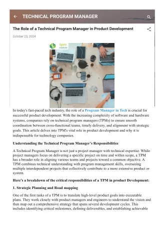 The Role of a Technical Program Manager in Product Development