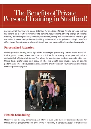 The Benefits of Private Personal Training in Stratford!