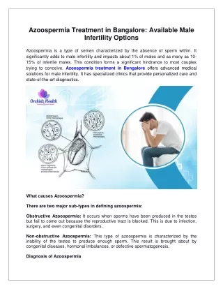 Azoospermia Treatment in Bangalore Available Male Infertility Options