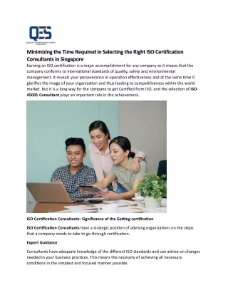 Minimizing the Time Required in Selecting the Right ISO Certification Consultants in Singapore