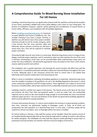 A Comprehensive Guide To Wood Burning Stove Installation For UK Homes