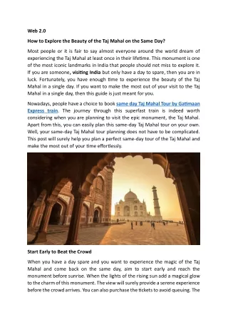 How to Explore the Beauty of the Taj Mahal on the Same Day