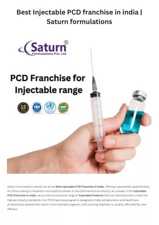 Best Injectable pcd franchise in india | Saturn formulations