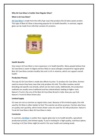 Why A2 Cow Ghee is Costlier than Regular Ghee?