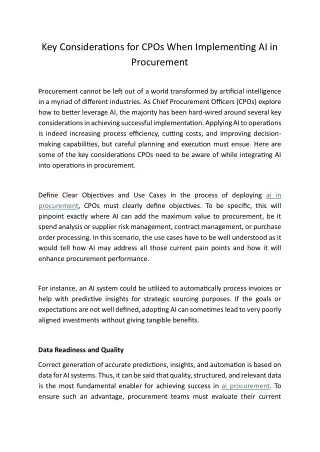 Key Considerations for CPOs When Implementing AI in Procurement.
