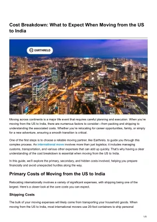 Cost Breakdown: What to Expect When Moving from the US to India