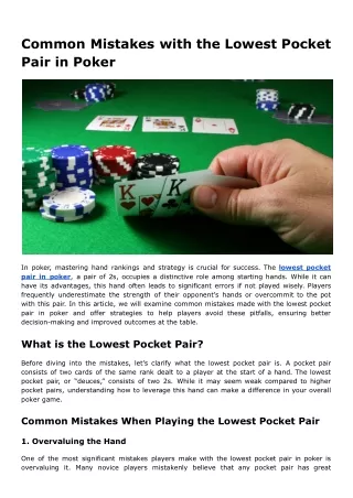 Common Mistakes with the Lowest Pocket Pair in Poker