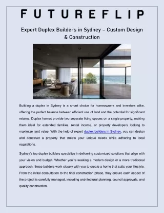 Expert Duplex Builders in Sydney