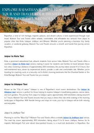 Book Jaipur to Bikaner Taxi Today - Mukesh Tour and Travels